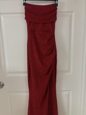 Strapless Long Red Sparkly Prom Dress W/ Slit and Zipper & Hook Closure Size S