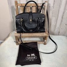 Coach Mercer 24 Grain Leather Satchel In Black With Gold Hardware 37779