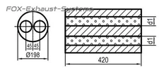 Universal Muffler Stainless Steel Round 198mm 2-Rohr L:420mm IN/Out 2x76 /