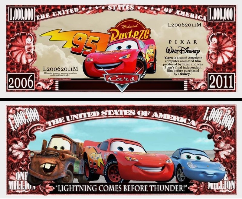 CARS Novelty Dollar Bill comes in a Free Soft Polly Sleeve