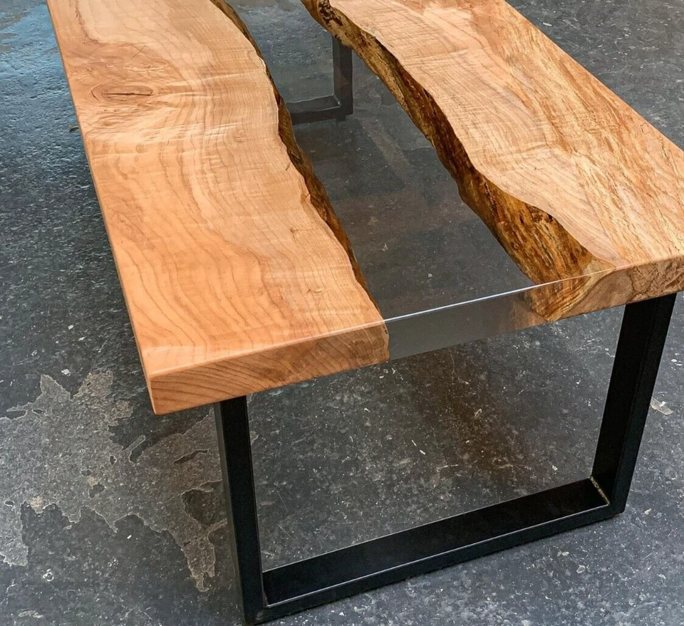 Black Epoxy Resin River Table Top | Handmade Wooden Office Desk | Modern Decor - Image 2 of 4