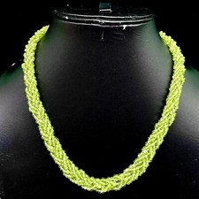 18" Natural Peridot Twisted Necklace Magnificent Green Beads 925 Silver Clasp