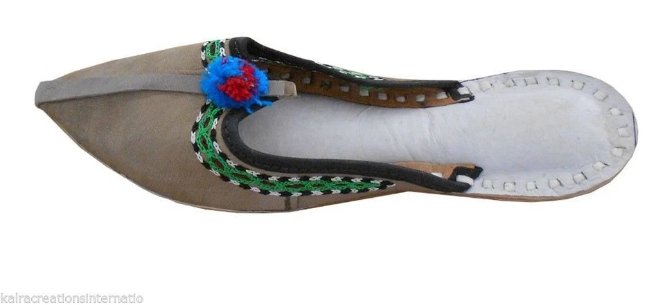 Women Traditional Clogs Leather Handmade Indian Slippers Slip On Jutties US 6 - Image 4 of 4