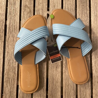 Women s West Loop Criss Cross Light Blue Faux Leather Sandals Size 7-8  NWT