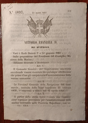 14195-VITTORIO EMANUELE II, R.DECRETO n°4697, DIPART. MARITIME AND MARINE MERCANT