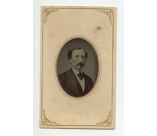 TINTYPE STUDIO PORTRAIT MAN W/ MUSTACHE, 1/16 PLATE, PERIOD MAT