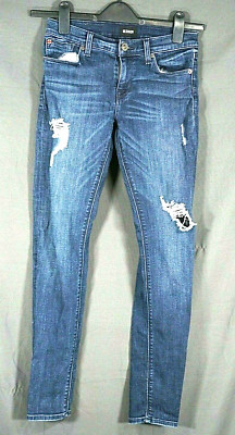 HUDSON Krista SUPER SKINNY LOW RISE Destroyed DARK WASH JEANS Stretch Sz 25