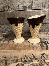 Ice Cream Waffle Cone Sundae Dish Bowl Vtg Kitchen Decor Set Of 2