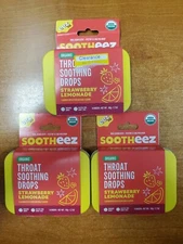 3 Tins: Sootheez Organic Throat Soothing Drops Strawberry Lemonade Exp. 6/26 E2C