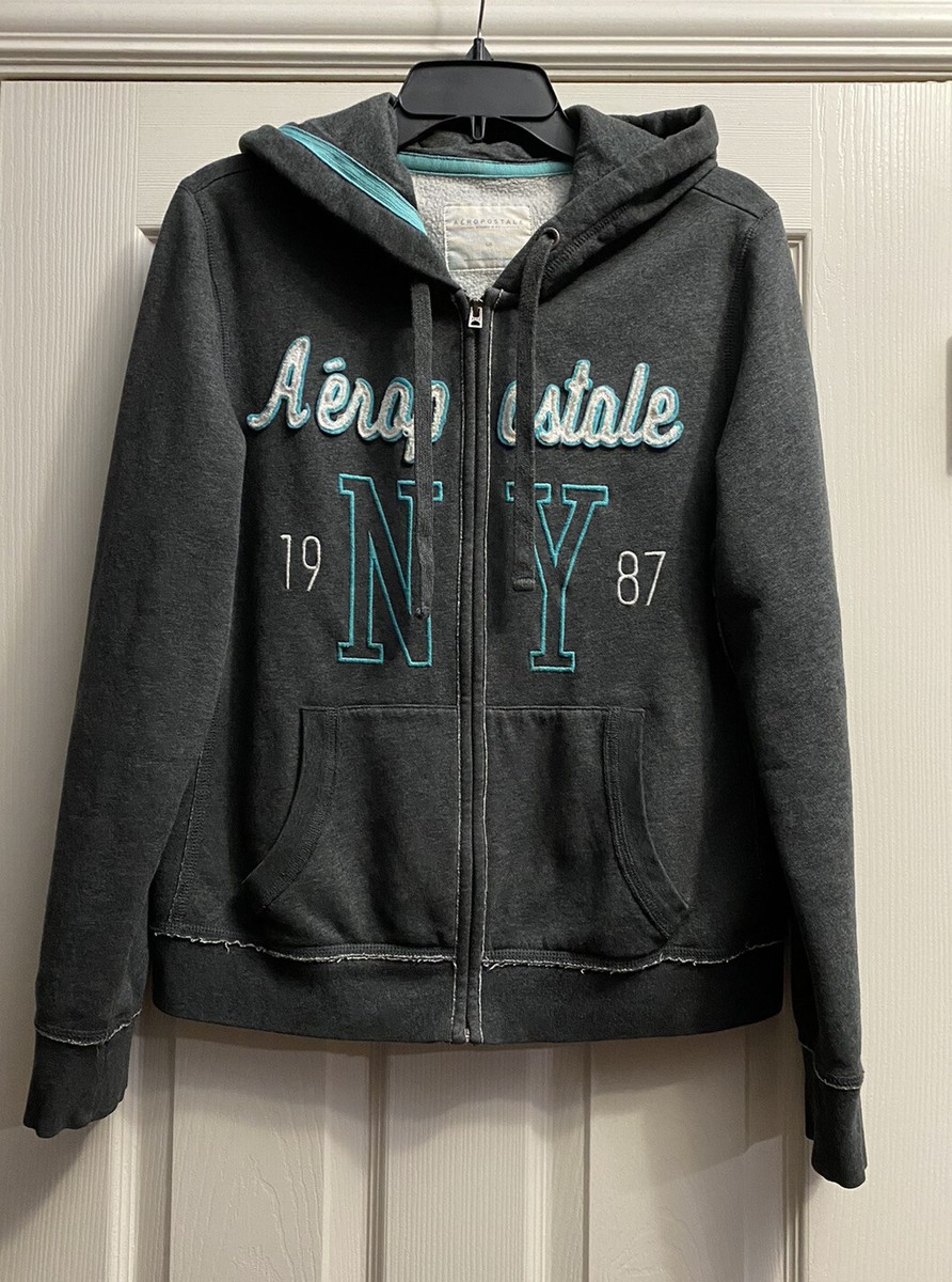 Aeropostale NY 1987 Unisex Full Zip-Up Hoodie Gray Sweatshirt Sz L