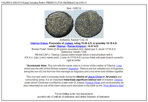 VALERIUS GRATUS römischer Jerusalem Präfekt TIBERIUS LIVIA alte biblische Münze I108114 - Bild 3 von 3