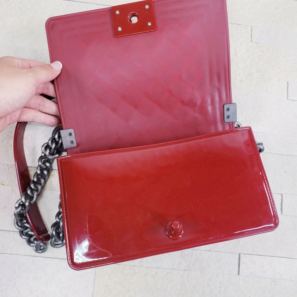 女士包皮革流浪汉马鞍肩手拿包红色钱包手提包格子绗缝 — 第 3/4 张图片