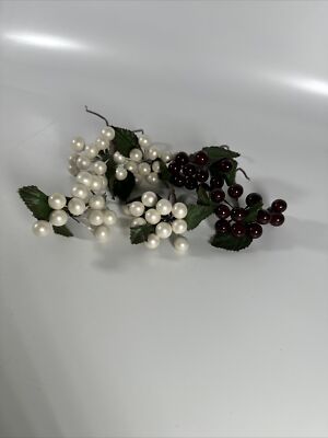 Berries Cluster Pick Stem, Lot of 6 Wreath Floral Accent Craft, White Red