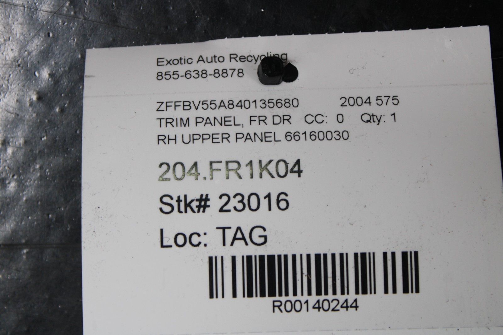 Ferrari 575, RH, Right, Front Door Trim Panel, Burgundy, Used, P/N 66160030