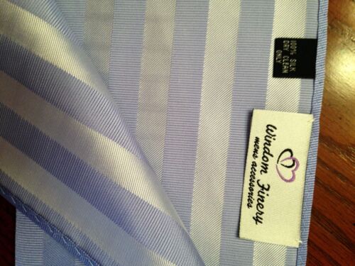 10" silk pocket square-medium blue stripes-21 - Picture 2 of 2