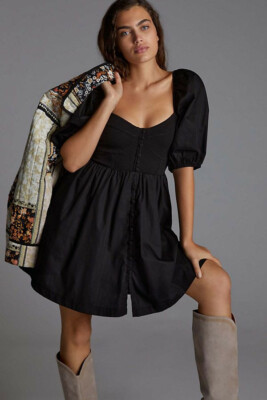 Puff Sleeves Black Sweetheart Mini Dress ANTHROPOLOGIE Maeve Puff-Sleeved Sweetheart Mini Dress S New Nwt Puff Sleeves Black Sweetheart Mini Dress ANTHROPOLOGIE Maeve Puff-Sleeved Sweetheart Mini Dress S New Nwt