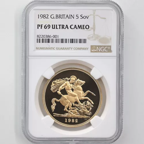 1982 Great Britain Elizabeth II Sovereign 5 Pounds Gold Proof Coin NGC PF 69 UC
