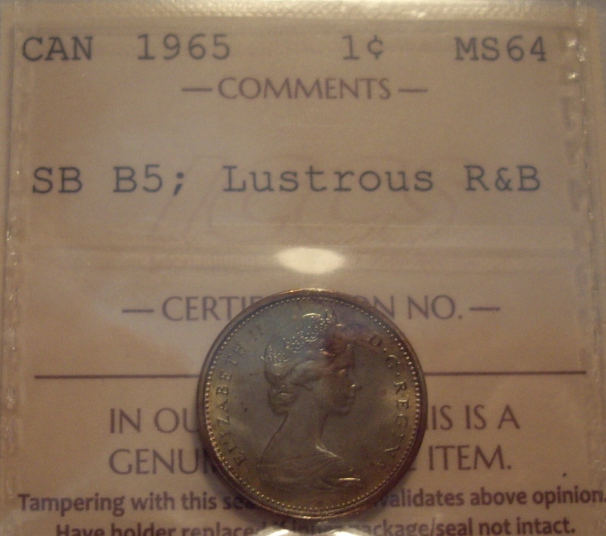 Canada Elizabeth II 1965 SmBds; Blt 5 Small Cent - ICCS MS-64 Lustrous (XCX  161) | eBay