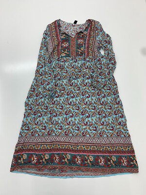 Emery Rose Womens Blue Red Floral Print Long Sleeve Dress Size Small | eBay