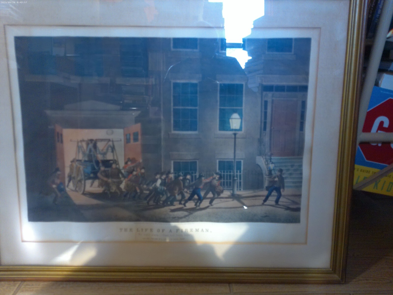 1854 HAND COLORED NEW YORK CITY "THE NIGHT ALARM" N. CURRIER RARE  FIREMAN PRINT