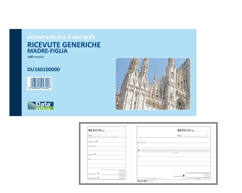 DATA UFFICIO BLOCCO RICEVUTE GENERICHE USO MANO MADRE/FIGLIA 100 fogli