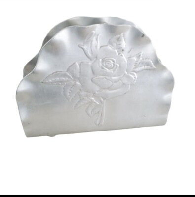 Vintage Aluminum Rose Napkin Holder with Scalloped Edges GUC