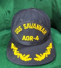 Vintage New Era USS SAVANNAH AOR-4 Adjustable Snapback Hat Navy Blue Made in USA