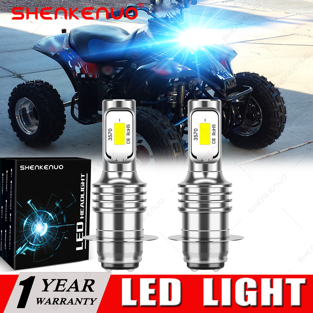 2 8000K LED Bulbs for Kawasaki KFX80 & Suzuki LT80 w Maier