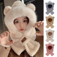 Women's Winter Fleece Hat Plush Warm Ear Protection Hat Scarf Two-in-one Thick