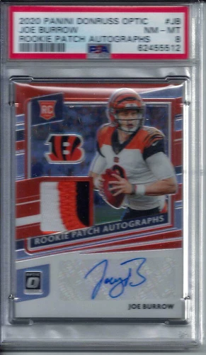 JOE BURROW 2020 DONRUSS OPTIC ROOKIE RPA AUTO 3 COLOR PATCH #ED 22/25 PSA 8