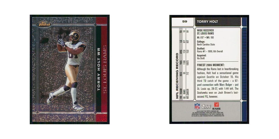 2007 Topps Finest Torry Holt St. Louis Rams #59 - Image 3 of 3