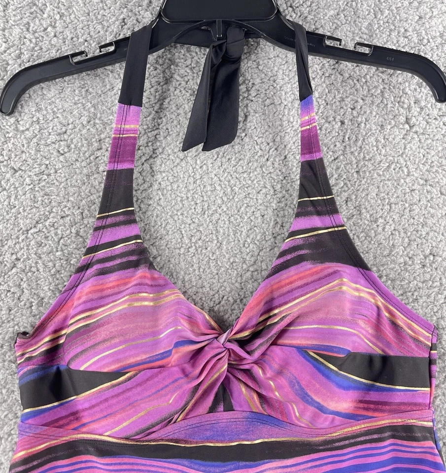 Traje de baño Liz Lange Maternidad para mujer Top mediano negro púrpura halter habitación extra Foto 2 de 4