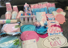 Baby Gender Reveal Party Supplies Pink Blue D cor Cups Napkins Games Straws Ribb