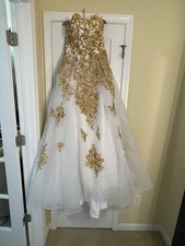 White Gold Strapless Formal Gown with Sequin Floral Embellishments