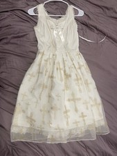 Angelic Pretty Holy Rosary Ivory Gold Cross A-Line Dress Corset Back Sleeveless