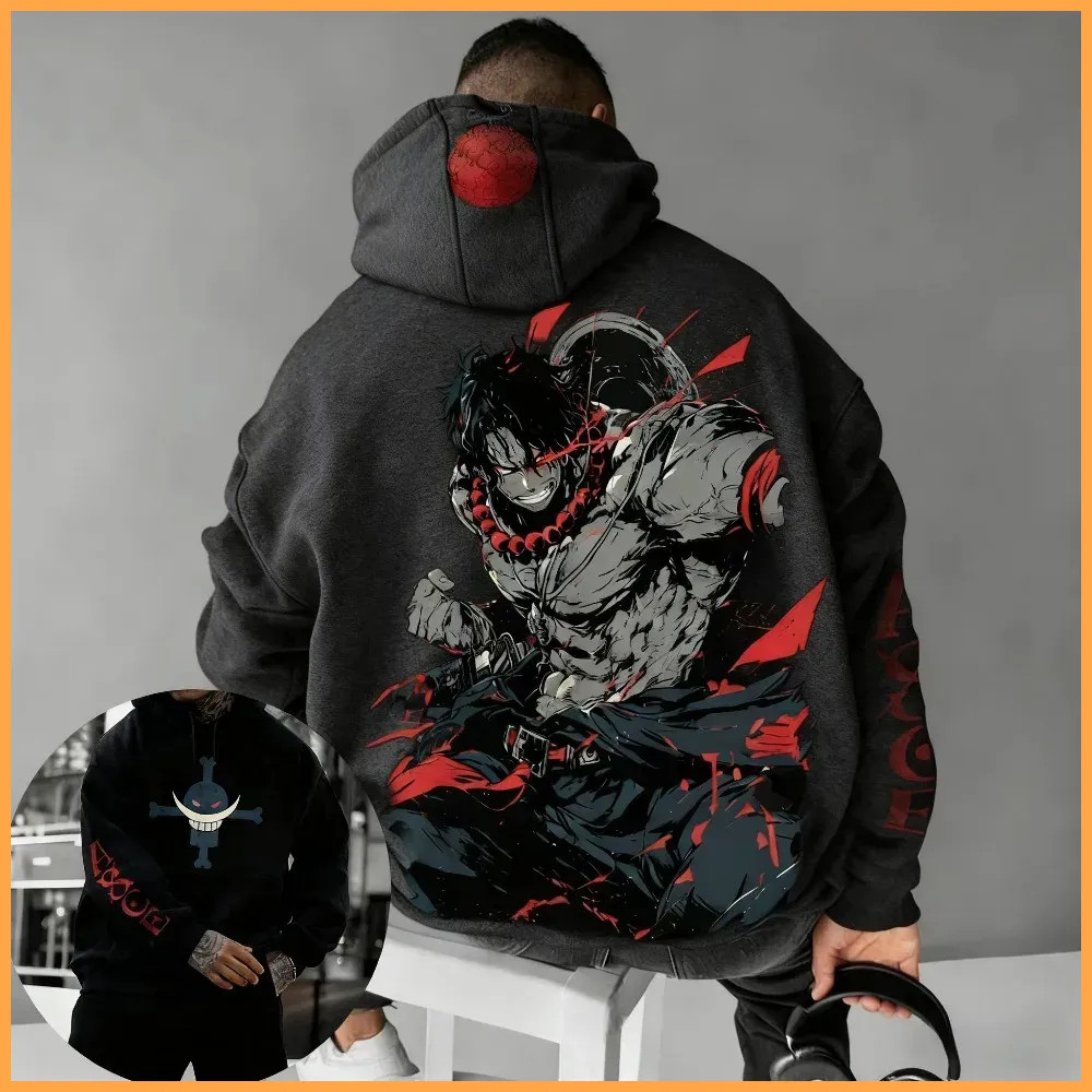Sudadera con capucha para hombre One Piece Portgas D. Ace Anime Primavera Otoño Invierno J