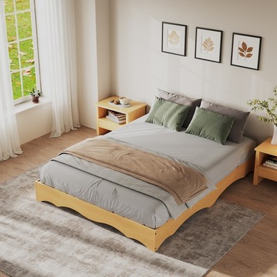 Twin/Twin-XL/Full/Queen/King/CK Size Wood Platform Bed Frame Wave Edge Bed Frame