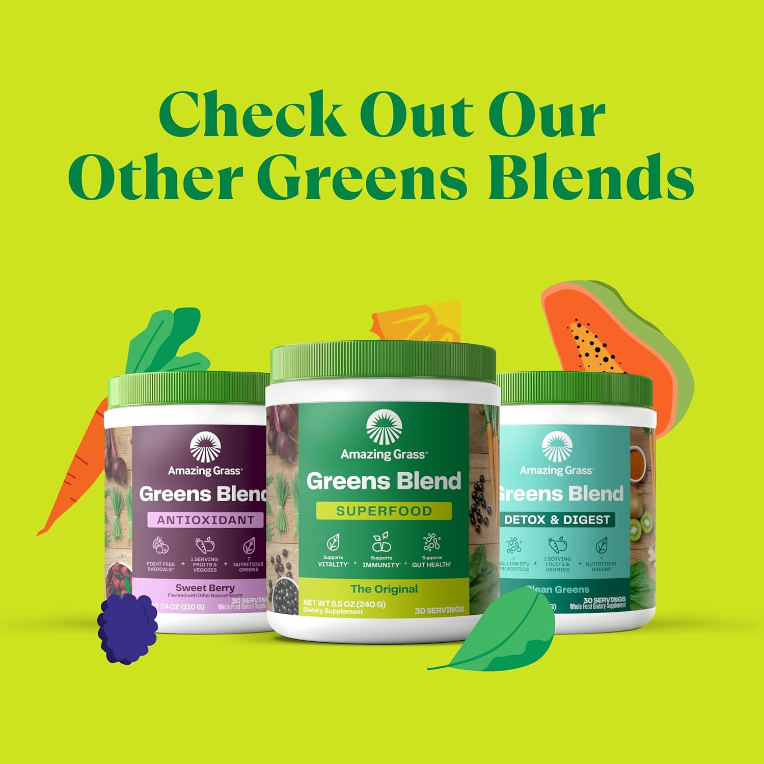 Greens Blend Superfood: Greens Powder Mix for Energy, with Organic Spirulina, Ch