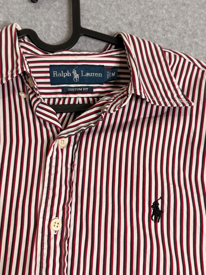 Ralph Lauren red and white striped long sleeve button up shirt M