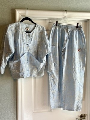 Dorothy L Amour Vintage Blue Print Cotton Matching Batwing Blouse & Cargo Pants