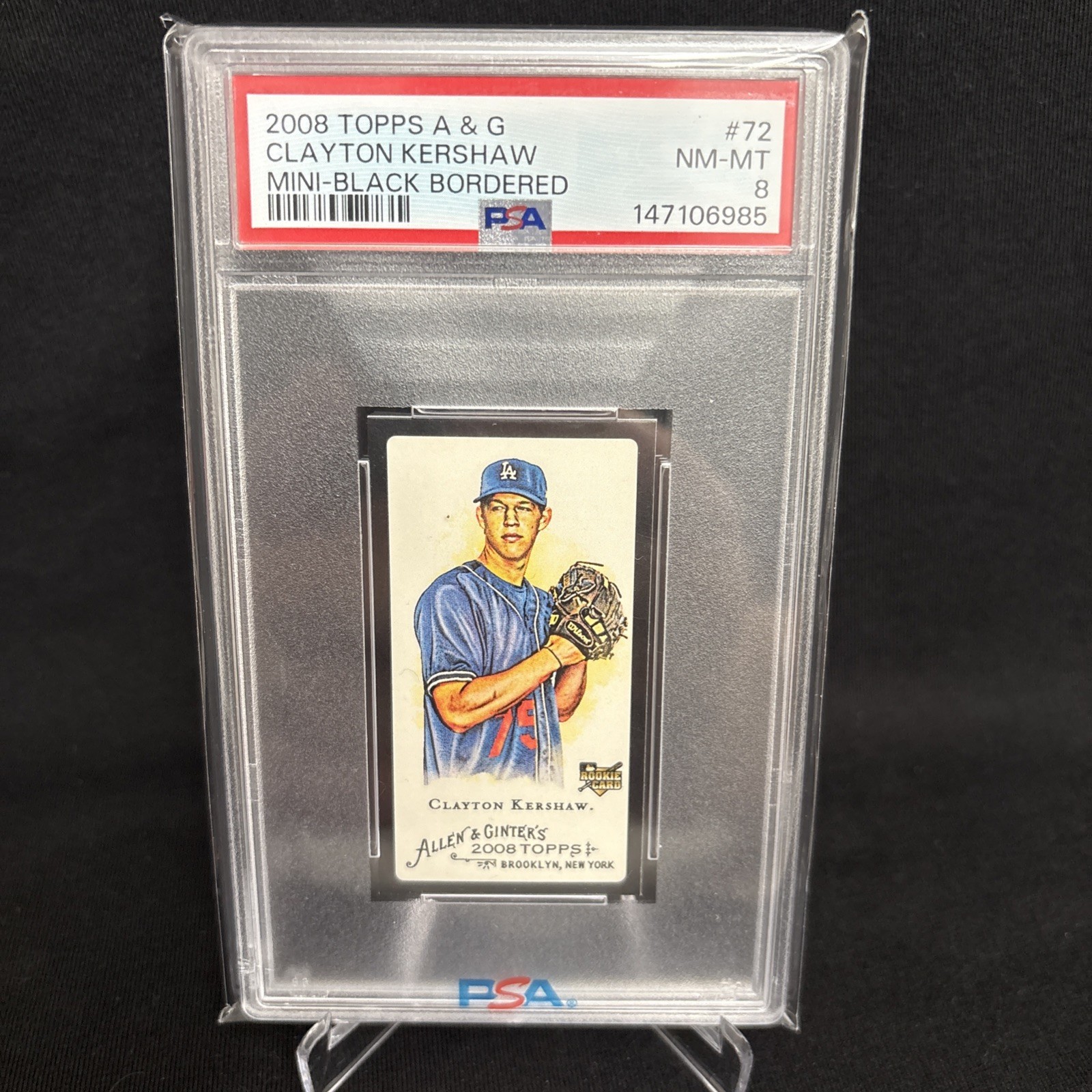 2008 Topps Allen & Ginter's - Clayton Kershaw #72 Mini Black Bordered (RC) PSA 8 view 1