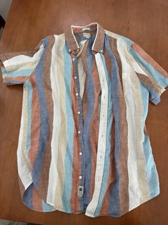 Camicia J Crew grande alta 100% lino con bottoni manica corta multicolore a righe
