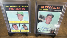 Topps 1971 Topps MLB 2 Card Lot: #67 AL ERA Leaders, #91 Bob Lemon