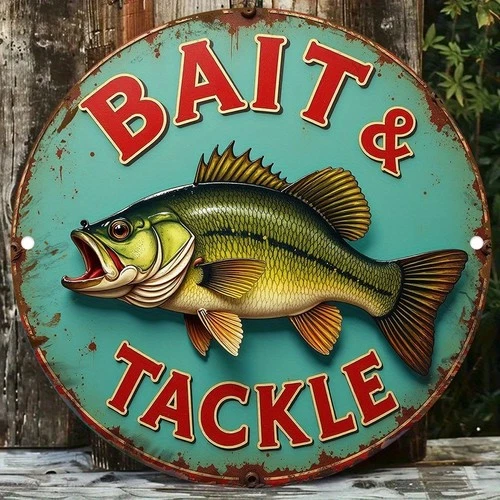 Vintage Bait Tackle Metal Tin Sign Rustic Aluminum Wall Art with 8x8
