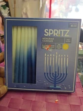 Spritz Menorah Candles 5.5” Hannukah Blue Ombrè Slim Taper 45 Count