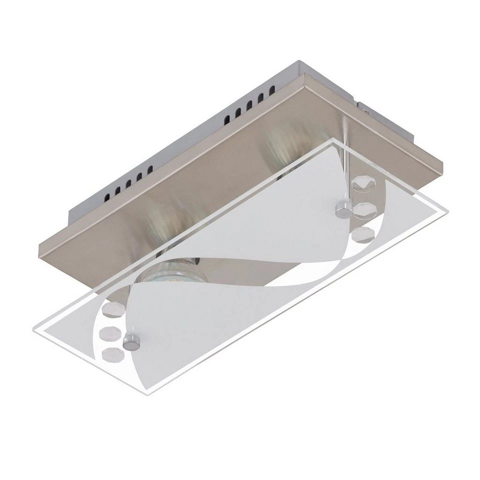 LED Deckenleuchte Nickel matt 2 Flammig Dekorglas GU10 austauschbar 800lm - Bild 1 von 1
