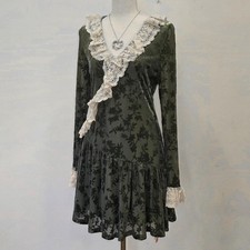 CIDER Floral Burnout Velvet Lace Trim Mini Dress M Fairycore Goth Retro