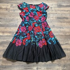 Eliza J Floral Dress Pockets Black with Red and Purple Floral
