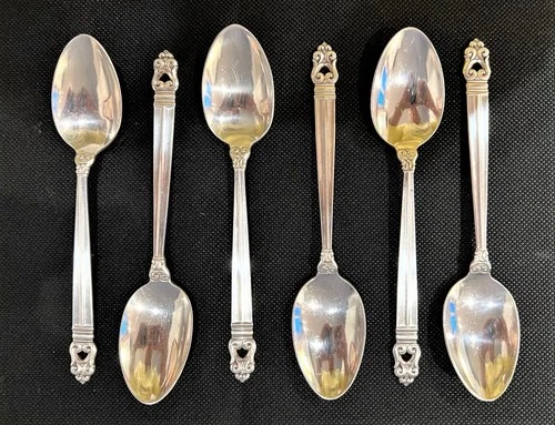 SET/6 VINTAGE INT'L ROYAL DANISH STERLING SILVER 6" TEASPOONS, 192 g  NO MONO