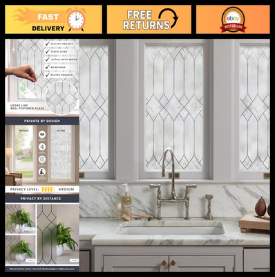 Textured Leaded Glass Privacy Window Film - Static Cling, UV Protection, Easy Ap